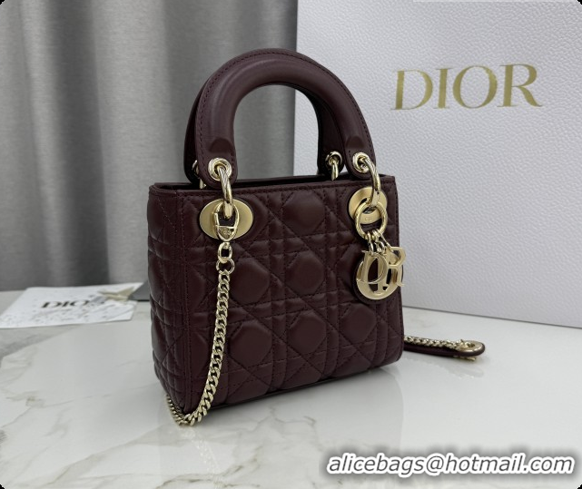 Good Quality Dior Classic Mini Lady Dior Bag in Cannage Lambskin M0505 Burgundy 2026