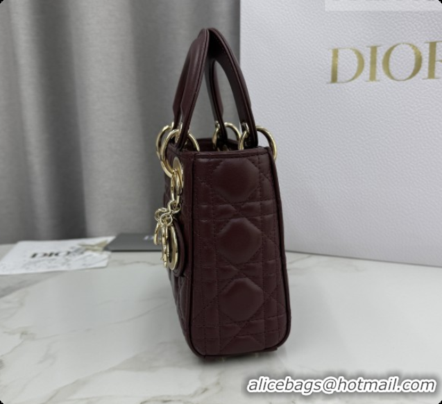 Good Quality Dior Classic Mini Lady Dior Bag in Cannage Lambskin M0505 Burgundy 2026