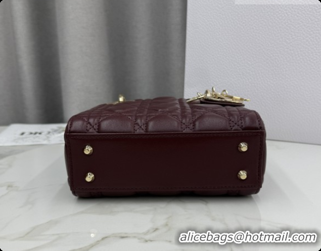 Good Quality Dior Classic Mini Lady Dior Bag in Cannage Lambskin M0505 Burgundy 2026