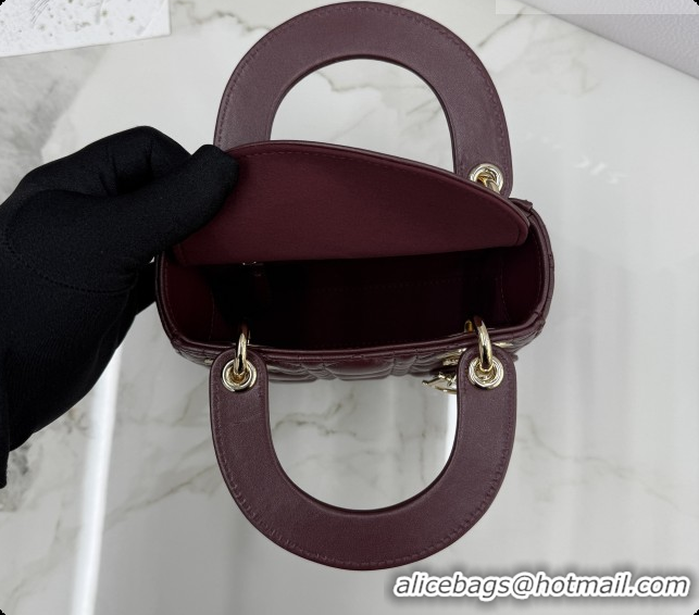 Good Quality Dior Classic Mini Lady Dior Bag in Cannage Lambskin M0505 Burgundy 2026