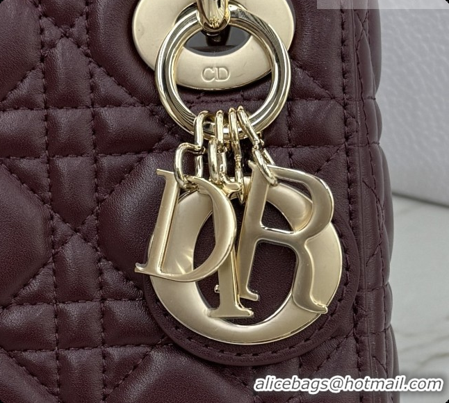 Good Quality Dior Classic Mini Lady Dior Bag in Cannage Lambskin M0505 Burgundy 2026