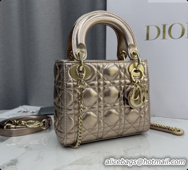 Grade Quality Dior Classic Mini Lady Dior Bag in Cannage Lambskin M0505 Gold 2026