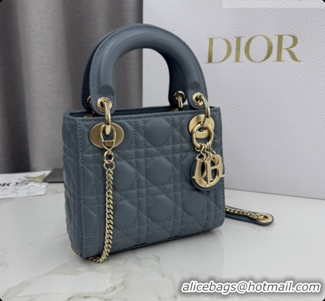 Luxury Dior Classic Mini Lady Dior Bag in Cannage Lambskin M0505 Dusty Blue 2026