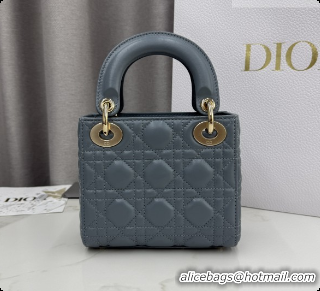 Luxury Dior Classic Mini Lady Dior Bag in Cannage Lambskin M0505 Dusty Blue 2026