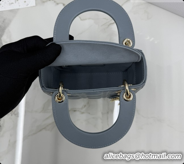 Luxury Dior Classic Mini Lady Dior Bag in Cannage Lambskin M0505 Dusty Blue 2026