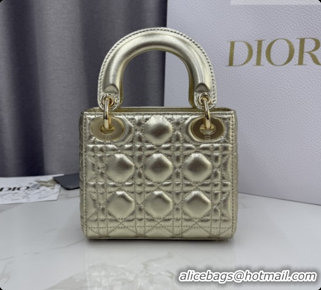 Best Grade Dior Classic Mini Lady Dior Bag in Cannage Lambskin M0505 Light Gold 2026