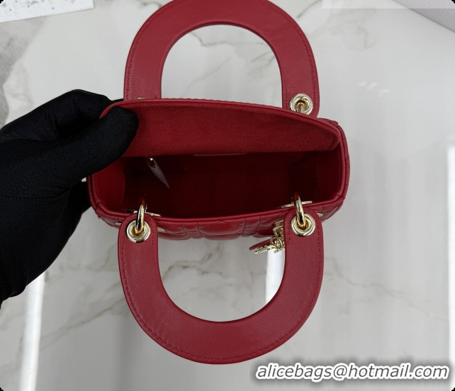 Luxury Dior Classic Mini Lady Dior Bag in Cannage Lambskin M0505 Red 2026