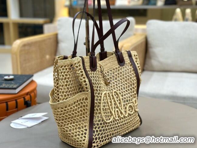 Luxury Discount Chloe Raffia Straw & Leather Large Tote Bag 0226 Beige 2026