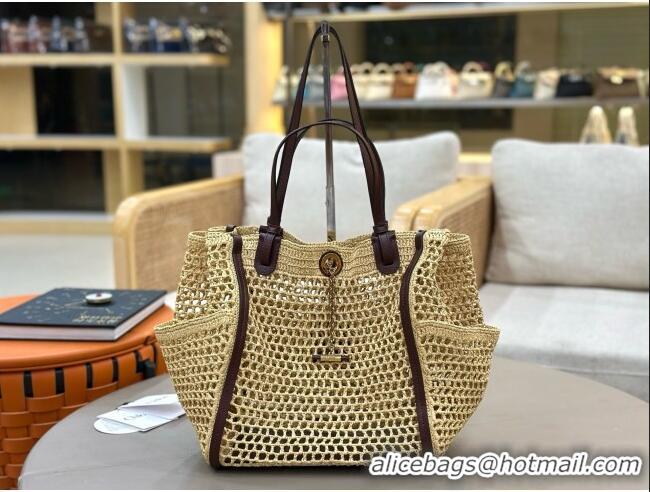 Luxury Discount Chloe Raffia Straw & Leather Large Tote Bag 0226 Beige 2026