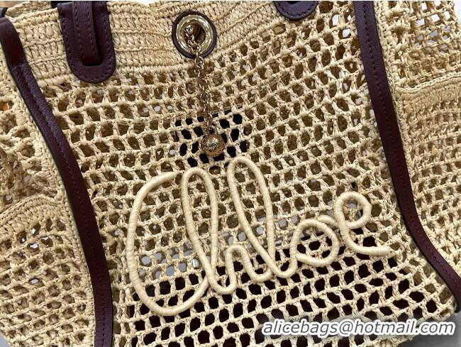 Luxury Discount Chloe Raffia Straw & Leather Large Tote Bag 0226 Beige 2026