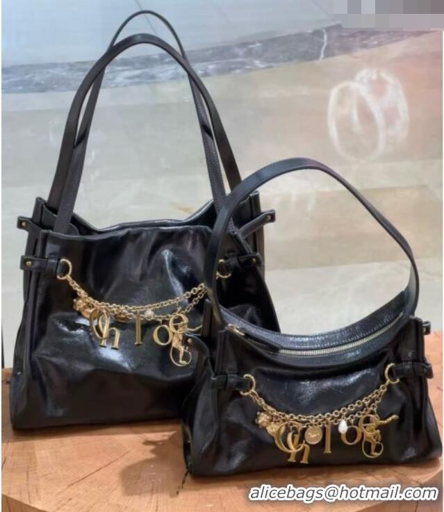 Top Grade Chloe Shiny Leather Small Hobo Bag with Charm 8325 Black 2026