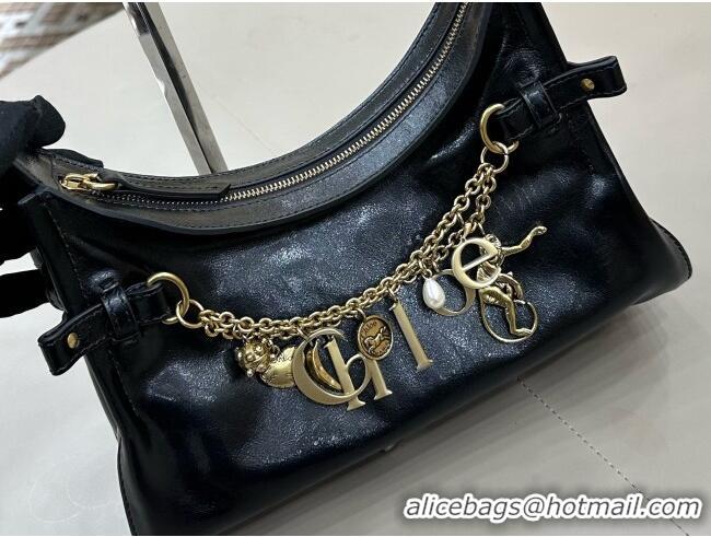 Top Grade Chloe Shiny Leather Small Hobo Bag with Charm 8325 Black 2026