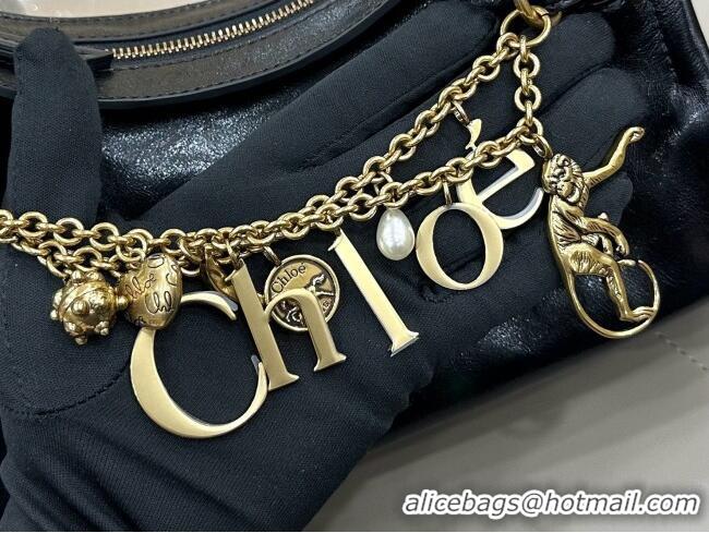 Top Grade Chloe Shiny Leather Small Hobo Bag with Charm 8325 Black 2026