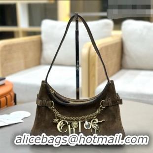 New Design Chloe Suede Small Hobo Bag with Charm 8325 Brown 2026