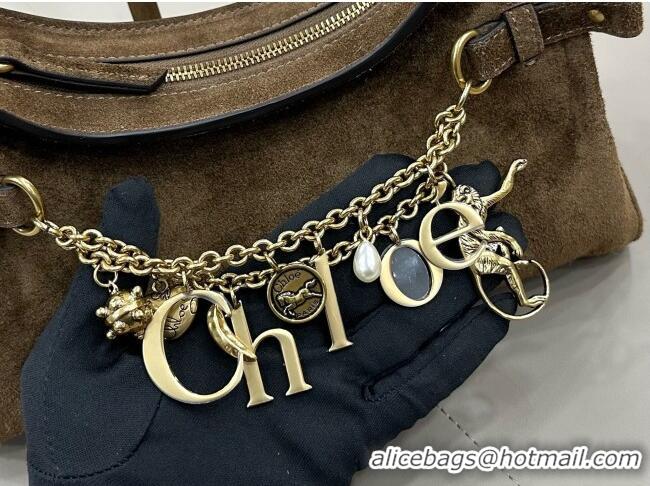 New Design Chloe Suede Small Hobo Bag with Charm 8325 Brown 2026