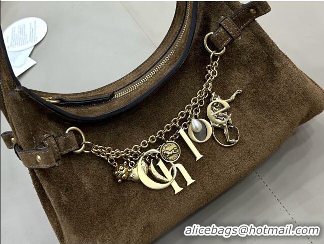 New Design Chloe Suede Small Hobo Bag with Charm 8325 Brown 2026