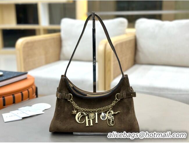 New Design Chloe Suede Small Hobo Bag with Charm 8325 Brown 2026