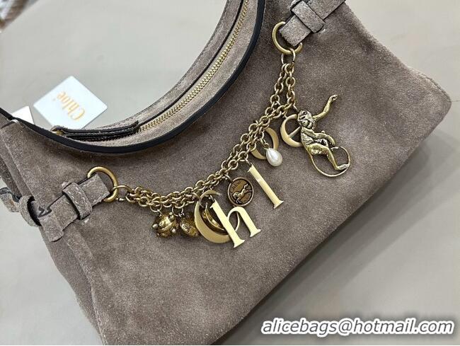 Top Grade Chloe Suede Small Hobo Bag with Charm 8325 Grey 2026