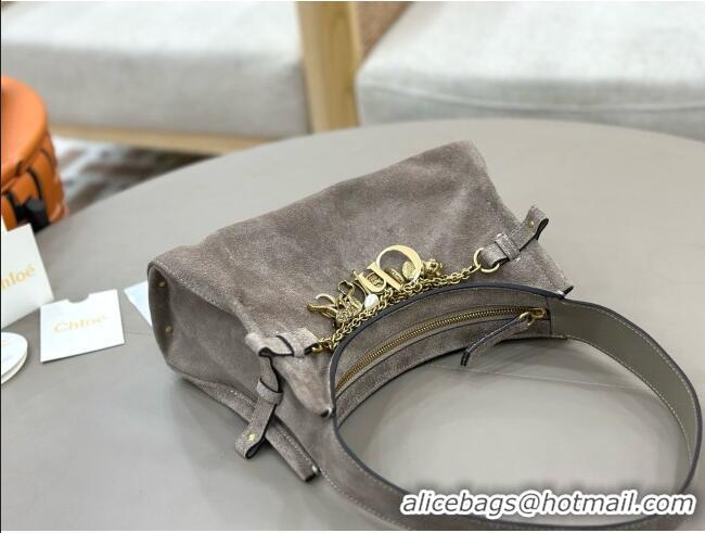 Top Grade Chloe Suede Small Hobo Bag with Charm 8325 Grey 2026