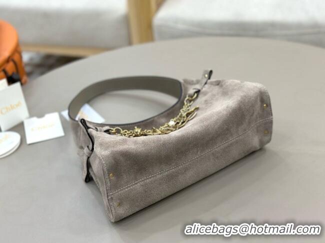Top Grade Chloe Suede Small Hobo Bag with Charm 8325 Grey 2026