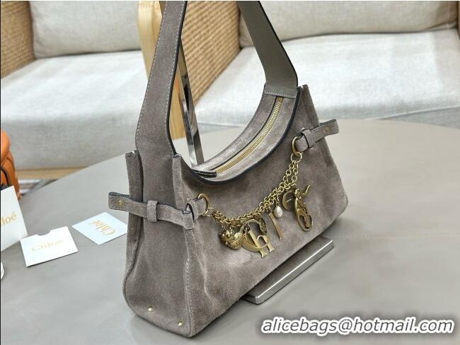 Top Grade Chloe Suede Small Hobo Bag with Charm 8325 Grey 2026