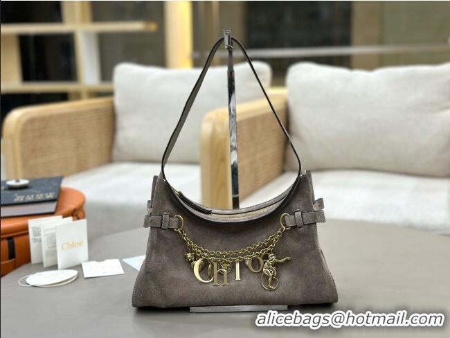 Top Grade Chloe Suede Small Hobo Bag with Charm 8325 Grey 2026