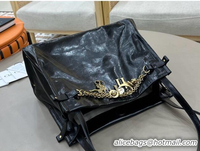 Buy Discount Chloe Shiny Leather Large Hobo Bag with Charm 8328 Black 2026