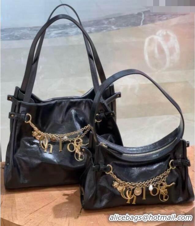 Buy Discount Chloe Shiny Leather Large Hobo Bag with Charm 8328 Black 2026