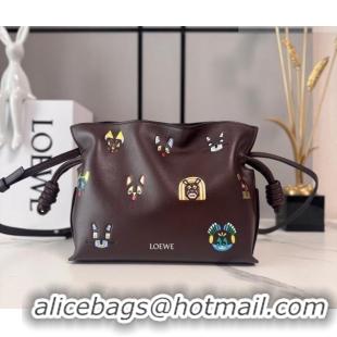 Grade Design Louis Wain x Loewe Mini Flamenco Clutch in Cat Embroidered Nappa Calfskin Leather L17057 Brown 2026