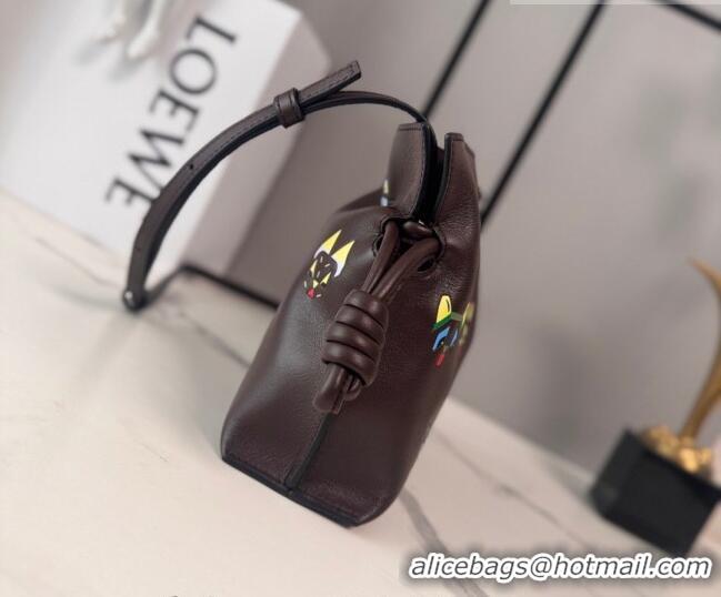 Grade Design Louis Wain x Loewe Mini Flamenco Clutch in Cat Embroidered Nappa Calfskin Leather L17057 Brown 2026