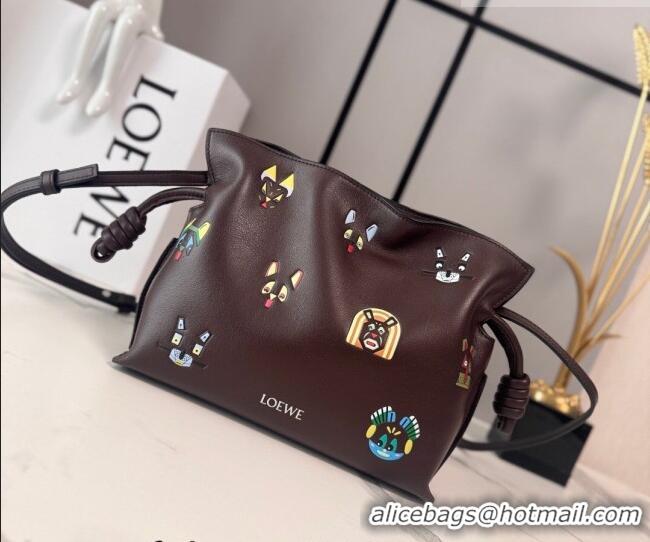 Grade Design Louis Wain x Loewe Mini Flamenco Clutch in Cat Embroidered Nappa Calfskin Leather L17057 Brown 2026