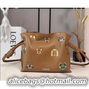 Low Price Louis Wain x Loewe Mini Flamenco Clutch in Cat Embroidered Nappa Calfskin Leather L17057 Mocha 2026