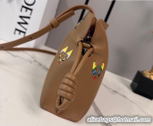 Low Price Louis Wain x Loewe Mini Flamenco Clutch in Cat Embroidered Nappa Calfskin Leather L17057 Mocha 2026