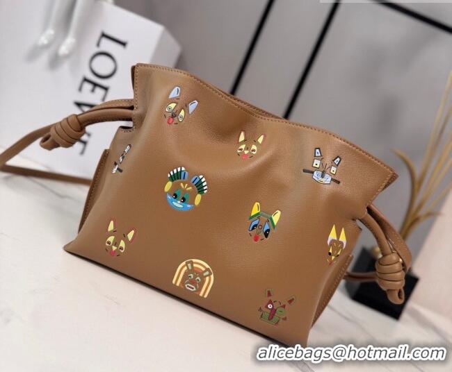 Low Price Louis Wain x Loewe Mini Flamenco Clutch in Cat Embroidered Nappa Calfskin Leather L17057 Mocha 2026