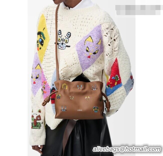 Low Price Louis Wain x Loewe Mini Flamenco Clutch in Cat Embroidered Nappa Calfskin Leather L17057 Mocha 2026