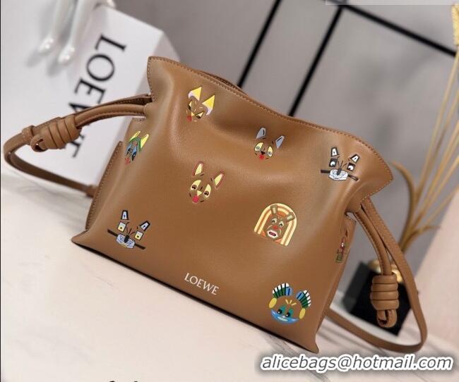 Low Price Louis Wain x Loewe Mini Flamenco Clutch in Cat Embroidered Nappa Calfskin Leather L17057 Mocha 2026