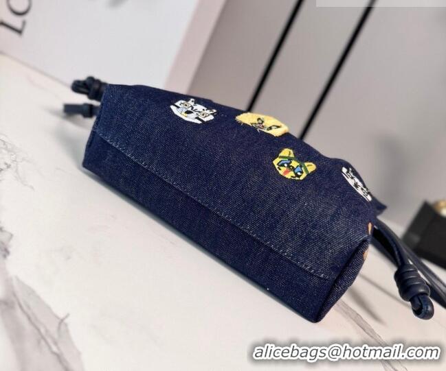 Low Cost Louis Wain x Loewe Mini Flamenco Clutch in Cat Embroidered Denim L17058 Blue 2026