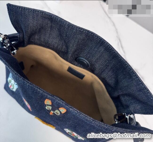 Low Cost Louis Wain x Loewe Mini Flamenco Clutch in Cat Embroidered Denim L17058 Blue 2026
