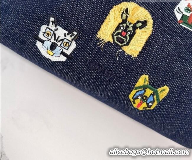 Low Cost Louis Wain x Loewe Mini Flamenco Clutch in Cat Embroidered Denim L17058 Blue 2026
