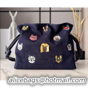 Original Cheap Louis Wain x Loewe Medium Flamenco Clutch in Cat Embroidered Denim L17059 Blue 2026