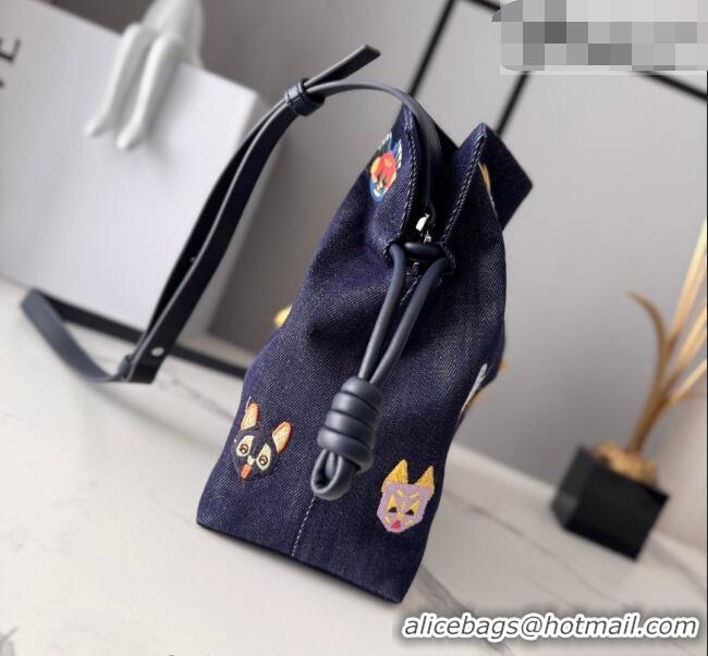 Original Cheap Louis Wain x Loewe Medium Flamenco Clutch in Cat Embroidered Denim L17059 Blue 2026