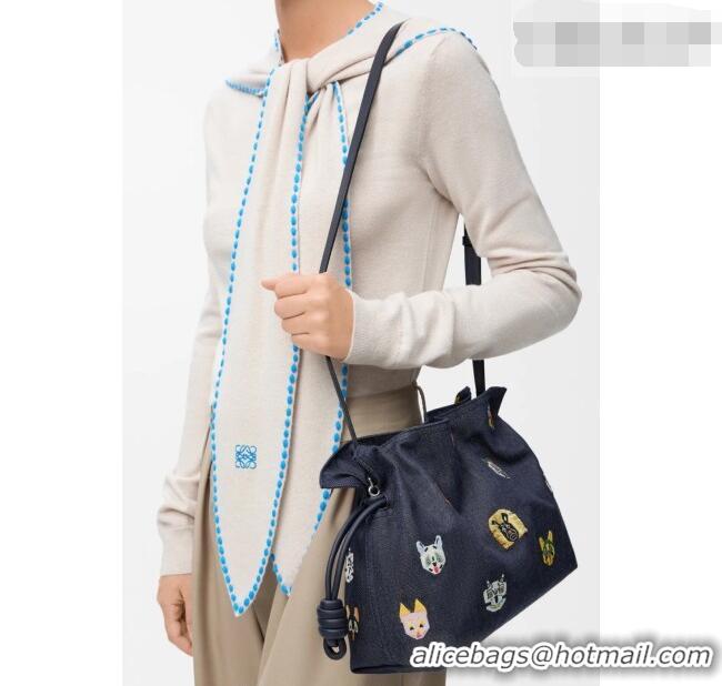Original Cheap Louis Wain x Loewe Medium Flamenco Clutch in Cat Embroidered Denim L17059 Blue 2026