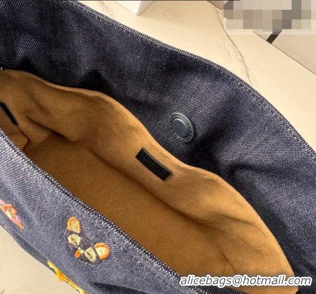 Original Cheap Louis Wain x Loewe Medium Flamenco Clutch in Cat Embroidered Denim L17059 Blue 2026