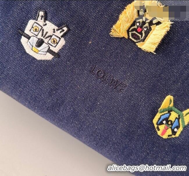 Original Cheap Louis Wain x Loewe Medium Flamenco Clutch in Cat Embroidered Denim L17059 Blue 2026