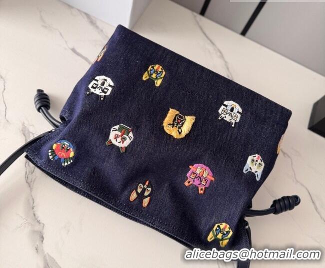 Original Cheap Louis Wain x Loewe Medium Flamenco Clutch in Cat Embroidered Denim L17059 Blue 2026