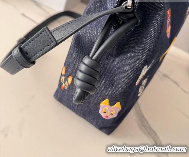 Original Cheap Louis Wain x Loewe Medium Flamenco Clutch in Cat Embroidered Denim L17059 Blue 2026