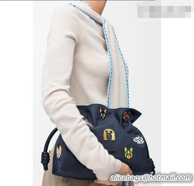 Original Cheap Louis Wain x Loewe Medium Flamenco Clutch in Cat Embroidered Denim L17059 Blue 2026