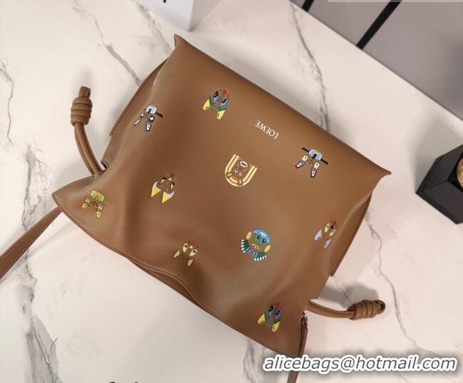 Famous Brand Louis Wain x Loewe Medium Flamenco Clutch in Cat Embroidered Nappa Calfskin Leather L17061 Mocha 2026