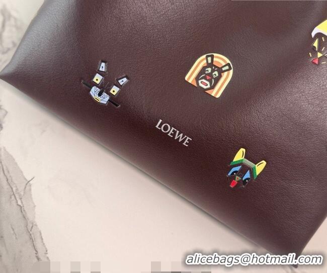 Luxury Cheap Louis Wain x Loewe Medium Flamenco Clutch in Cat Embroidered Nappa Calfskin Leather L17061 Brown 2026