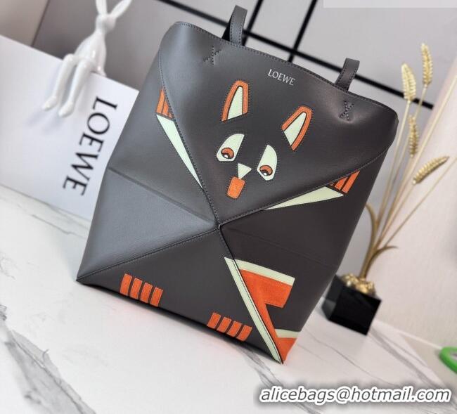 Low Price Loewe Medium Nappa Leather Futurist Cat Puzzle Fold Tote Bag 27065 Dark Grey 2026